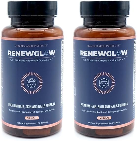 Skin Research Institute Renewglow Biotin Supplement - Vegan Friendly - Healthy Skin, Nail, and Hair 3 Pack