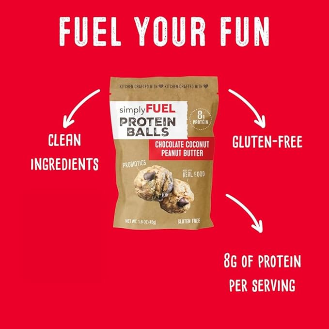 simplyFUEL Whole Food Protein Balls with Probiotics - Chocolate Coconut Peanut Butter Snacks - Protein Snack - Gluten Free Energy Balls (24 Pouches - 2 Balls)