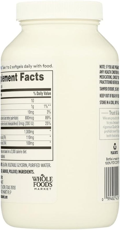 365 by Whole Foods Market, Cod Liver Oil Norwegian 1000Mg, 180 Softgels