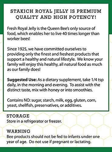 Stakich Fresh Royal Jelly - Pure, All Natural - No Additives or Preservatives Added - 16 Ounce (1 Pound)