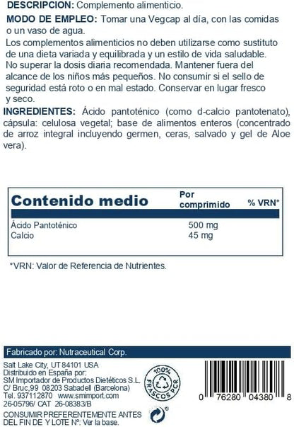 Solaray Pantothenic Acid 500mg -100 Caps