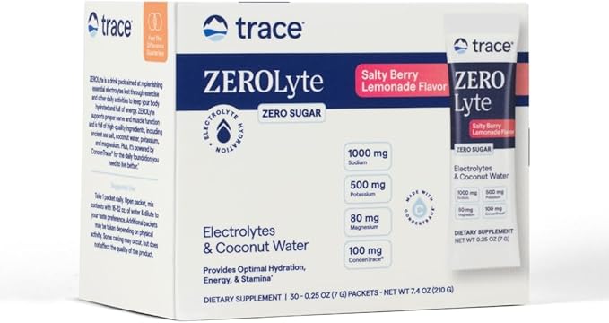 Trace Minerals ZeroLyte - Drink Mix Powder Supports Hydration & Energy - Aids Healthy Nerve & Muscle Function - Support Heart & Digestion Health - Salty Berry Lemonade, 30 Packets (30 Servings)