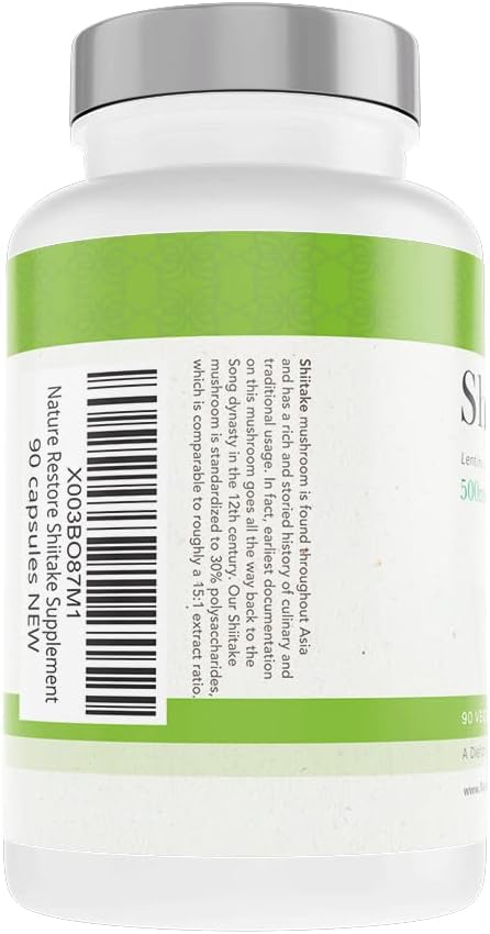 Nature Restore Shiitake Mushroom Extract Supplement, 90 Capsules, High 30% Polysaccharide Concentration, Non-GMO, Gluten Free