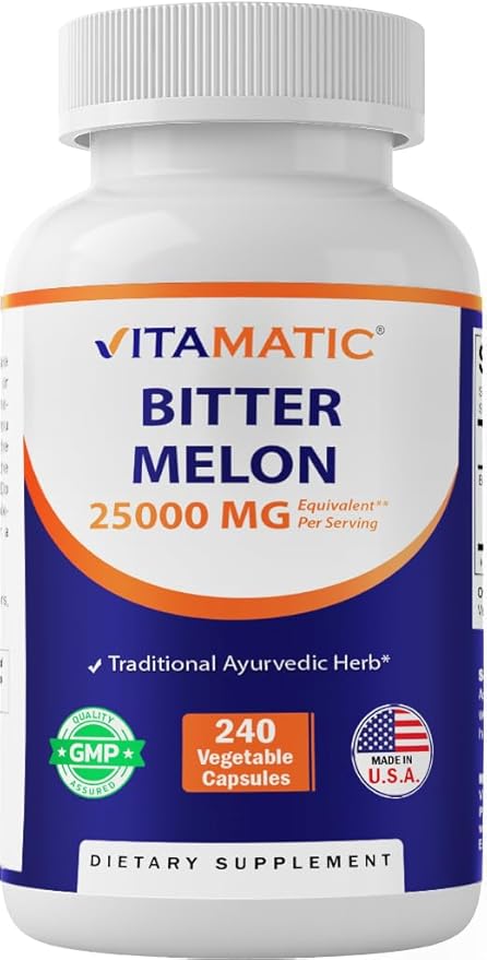 Vitamatic Bitter Melon- 25000 mg Equivalent Per Serving (from 25:1 Extract 1000 mg)- 240 Vegetarian Capsules, and Concentrated 25X Potency 100% Vegetarian, All-Natural and Non-GMO