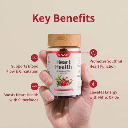 Snap Supplements Heart Health Gummies, Blood Circulation Supplements, CoQ10 Heart Health Supplements, Blood Flow Supplement, Sugar Free, 60 Gummies