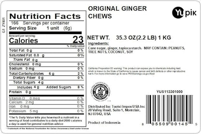 Yupik Ginger Chews, Candy, 2.2 lb, Gluten-Free, Individually Wrapped Candies, Soft & Chewy Bites, Made with Real Ginger, Sweet & Spicy, Quick Snacks