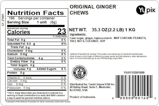 Yupik Ginger Chews, Candy, 2.2 lb, Gluten-Free, Individually Wrapped Candies, Soft & Chewy Bites, Made with Real Ginger, Sweet & Spicy, Quick Snacks