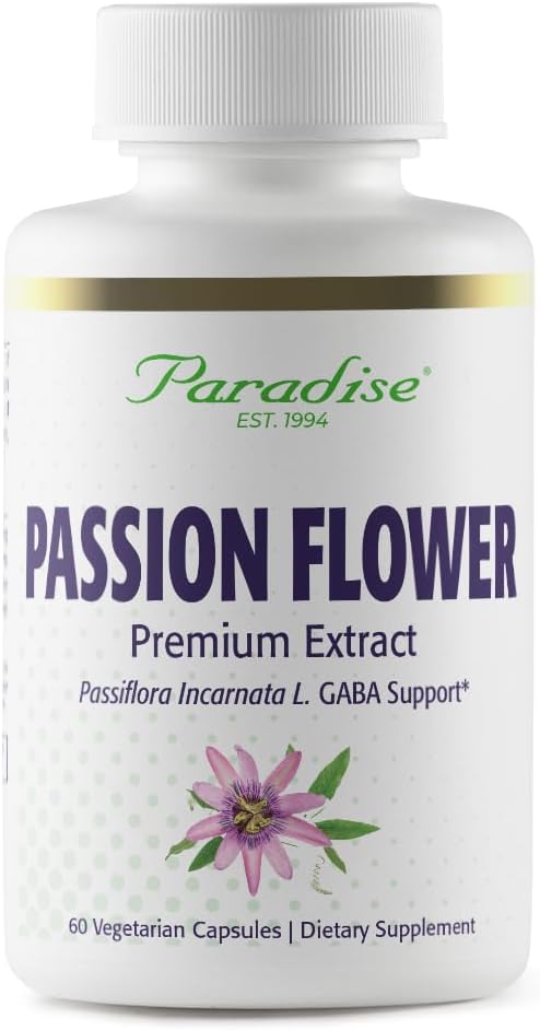 Paradise Herbs Passion Flower, Supplement for Relaxation, Super Potent, Ultra Pure, Vegan, Non GMO, Gluten Free, 60 Count Vegetarian Capsules