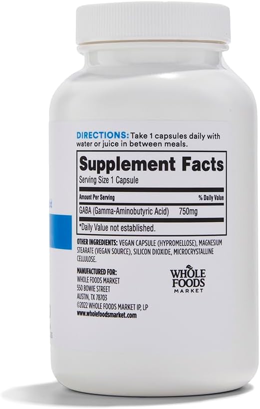 365 by Whole Foods Market, GABA 750Mg, 100 Vegetarian Capsules