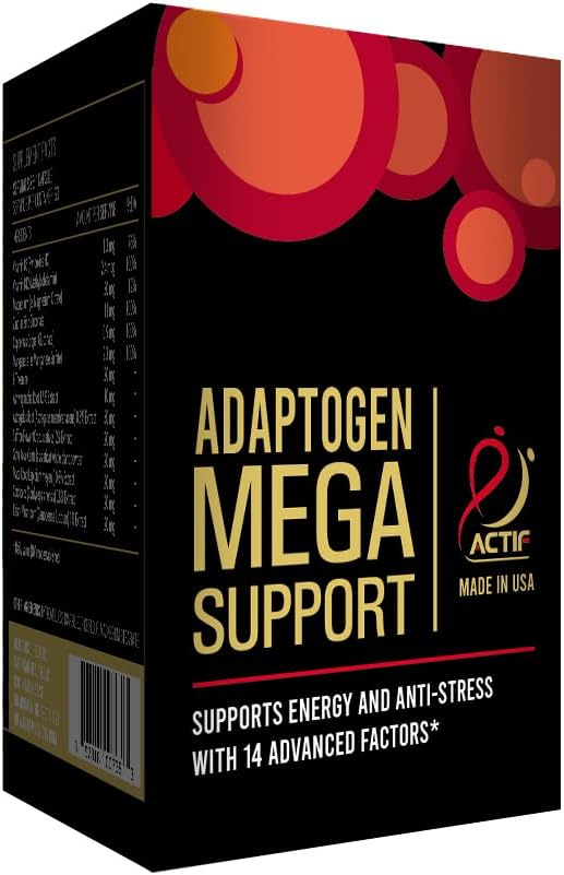 ACTIF Adaptogen Mega Support with 14 Advanced Factors for Energy, Clarity and Daily Functions – Non-GMO, Fast-Acting, Made in USA, 60 Count