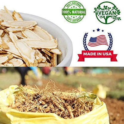 American Ginseng Slices from Wisconsin, DOL American Wisconsin Ginseng Slices Root for Tea, Energy for Men Women Mental Health Boosts Immunity, Gluten Free, Long Strip 1 Box of 8 Ounces