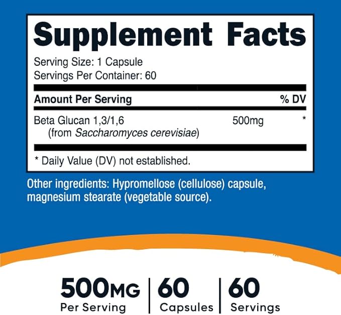 Nutricost Beta Glucan 500mg 1,3/1,6 D-Glucan, 60 Vegetarian Capsules - Gluten Free, Non-GMO