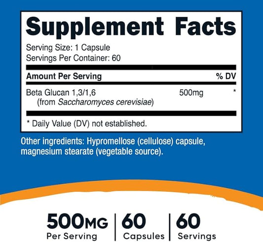 Nutricost Beta Glucan 500mg 1,3/1,6 D-Glucan, 60 Vegetarian Capsules - Gluten Free, Non-GMO