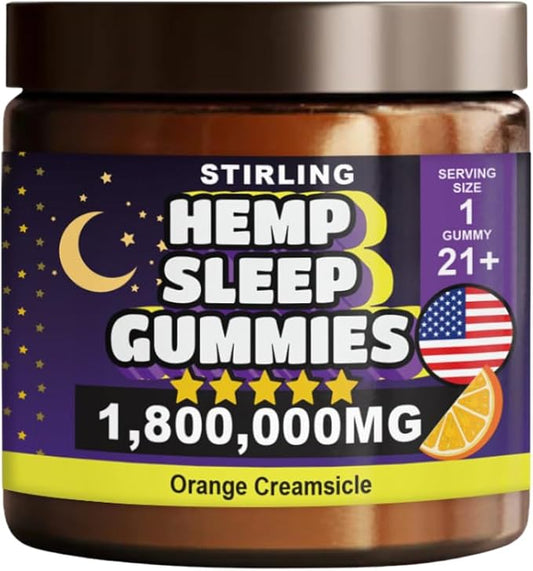STIRLING Sleep Gummies 1800000mg - Organic Hemp Sleep Gummies for Adults - Maximum Strength Sleep Gummies with Orange Creamcicle Flavor - Premium Hemp Sleep Gummies for Restful Nights