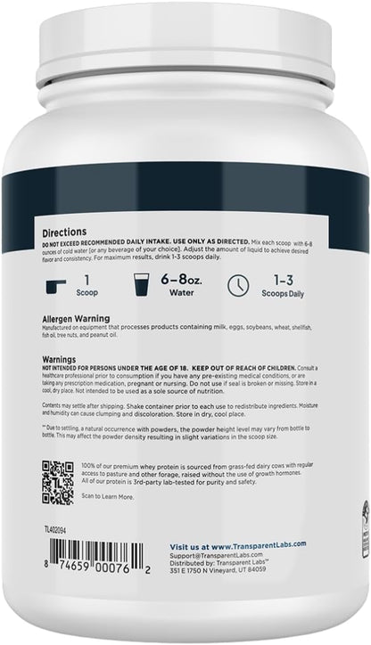 Transparent Labs Grass-Fed Whey Protein Isolate - Natural Flavor, Gluten Free Whey Protein Powder w/ 28g of Protein per Serving & 9 Essential Amino Acids - 30 Servings, Strawberry Milkshake