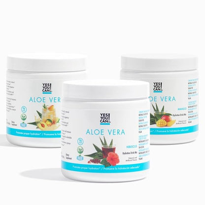 Yes You Can! Organic Aloe Vera Powder Drink Mix - Hydration Booster Infused with Pure Aloe Juice - Delicious Flavors - Made in USA - Antioxidant Rich - Variety Flavor - 40 Servings Per Canister (3 Pack)