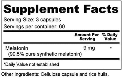 Wellness Resources 3 mg Melatonin Capsules - Natural Sleep Support Supplement - Gluten Free Sleep Aid, Preservative Free, Third-Party Tested, No Added Sugars Dye Free, 180 Capsules