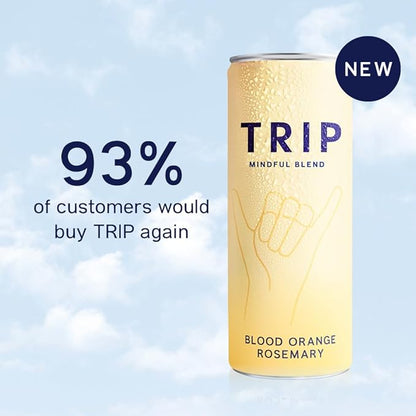 Trip Mindful Blend, Lightly Sparkling Calming Drink, 120 MG Magnesium Citrate with Ashwagandha, Lions Mane & L Theanine, No Added Sugar, Low Calorie, Vegan, Blood Orange, 12 Oz, 12Pk