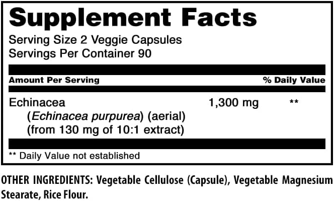 Amazing Formulas Echinacea Supplement| 1300 Mg Per Serving | 180 Veggie Capsules | Non-GMO | Gluten-Free | Made in USA