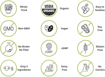 Vegan Whole Food Vitamin D, 2000 IU (50 mcg), D2, Two Ingredients (Organic Whole Mushroom and Organic Vegan Capsule), Non-GMO, Third Party Tested, 60 Day Supply