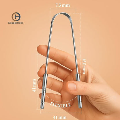 Tongue Scraper Set – Cleaner Kit with Bamboo Toothbrush with Charcoal Bristles & Travel Case – Daily Oral Hygiene Tool for Men & Women (Stainless Steel, 2 - Pack)