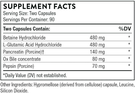 THORNE - Advanced Digestive Enzymes (Formerly Bio-Gest) - Blend of Digestive Enzymes to Aid Digestion* - Gut Health Support with Pepsin, Ox Bile, Pancreatin - 180 Capsules - 90 Servings