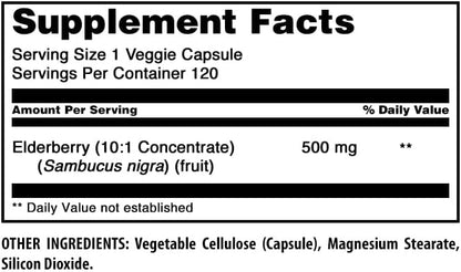 Amazing Formulas Elderberry Supplement | 500 Mg Per Serving | 120 Veggie Capsules | 10:1 Concentrate | Non-GMO | Gluten-Free | Made in USA