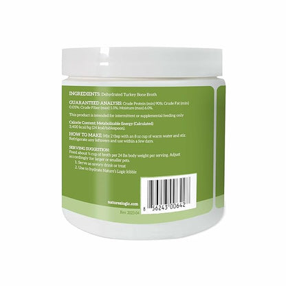 Nature's Logic Dehydrated Bone Broth Powder - 100% Natural Dog & Cat Topper - Rich in Glucosamine & Chondroitin - Boosts Immune System - Gluten-Free, No Synthetic Ingredients - Turkey, 6oz