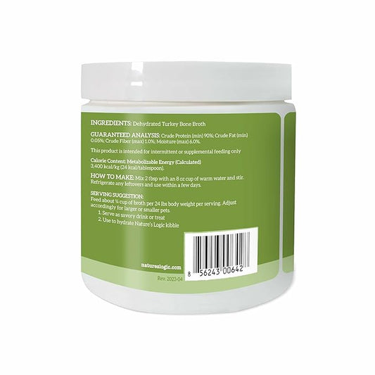 Nature's Logic Dehydrated Bone Broth Powder - 100% Natural Dog & Cat Topper - Rich in Glucosamine & Chondroitin - Boosts Immune System - Gluten-Free, No Synthetic Ingredients - Turkey, 6oz