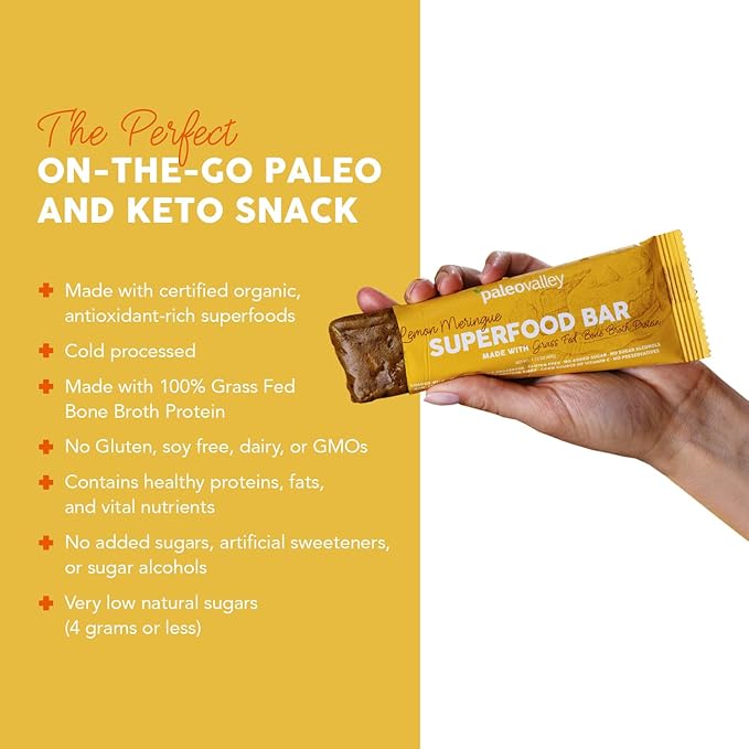 Paleovalley Superfood Bars – Lemon Meringue– 10 Pack – 9g Protein per Bar – Gluten-Free, Grain-Free, Paleo, Non-GMO – On-the-Go Snack