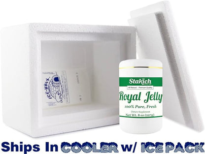 Stakich Fresh Royal Jelly - Pure, All Natural - No Additives/Flavors/Preservatives Added - 8 Ounce (227 Gram)