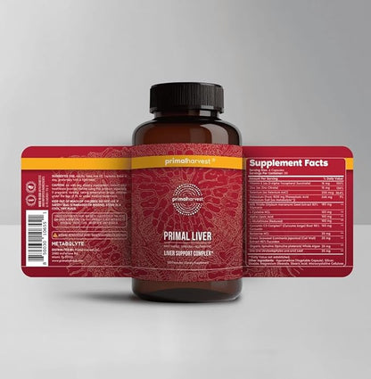 Primal Harvest Primal Liver Liver Supplement with, Alpha-Lipoic Acid, L-Cysteine HCL, L-Glutathione, Milk Thistle, and Spirulina, for Men and Women, 120 Capsules