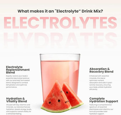 310 Hydrate Watermelon Electrolytes Powder Packets - No Sugar Hydration Packets with Key Vitamins & Minerals - Keto Friendly - Tasty Sugar Free Electrolyte Drink - 30 Single Servings