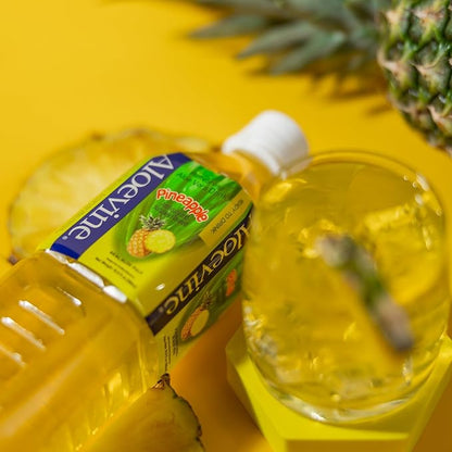Aloevine Aloe Vera Drink Pineapple healthy juice pure with chunks of aloe l 16.9 oz. 10 pack l plant based Vegetable Korean drinks