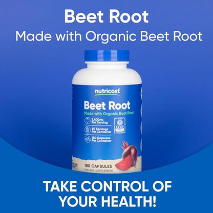 Nutricost Beet Root 2400mg, 180 Capsules - CCOF Certified Made with Organic Beet Root, Superfood, 60 Servings