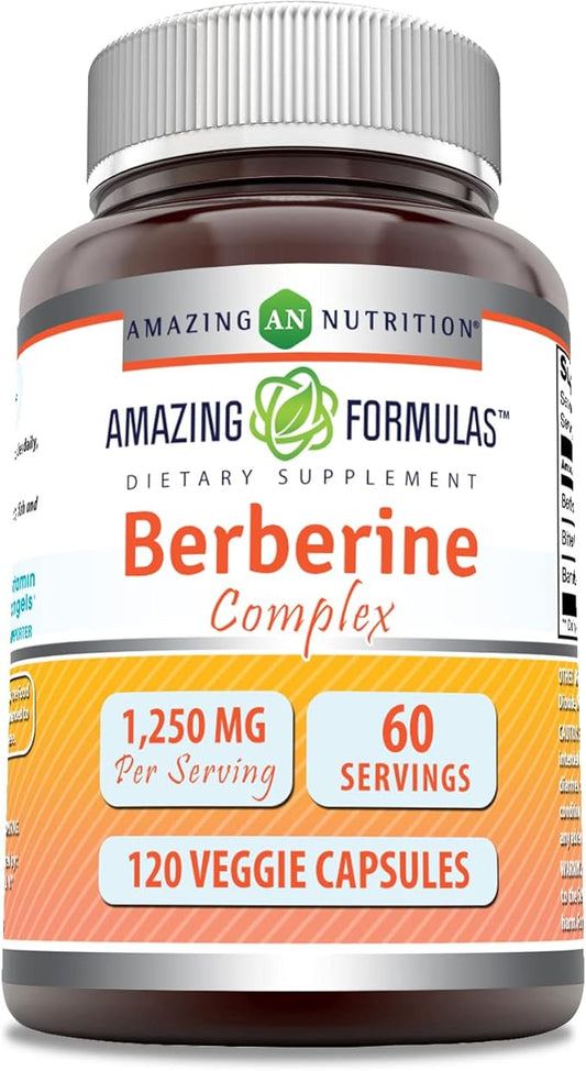 Amazing Formulas Berberine with Bitter Melon & Banaba Extract Complex | 1250 Mg per Serving |120 Veggie Capsules | Non-GMO | Gluten-Free | Made in USA
