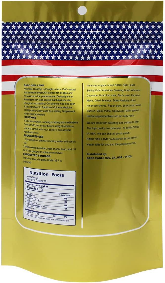 4 Bags of American Ginseng Slices from Wisconsin, DOL American Wisconsin Ginseng Slices Root for Tea, Energy for Men Women Mental Health Boosts Immunity, Gluten Free, 花旗参/西洋参 4 Bag of 4OZ,16 Ounces