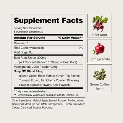 Snap Supplements Heart Beets Organic Beet Root Gummies, Cardiovascular Support Supplement for Men & Women, Pomegranate, Red Spinach, Heart Health & Circulation Support, Sugar Free, Cherry, 60 Gummies