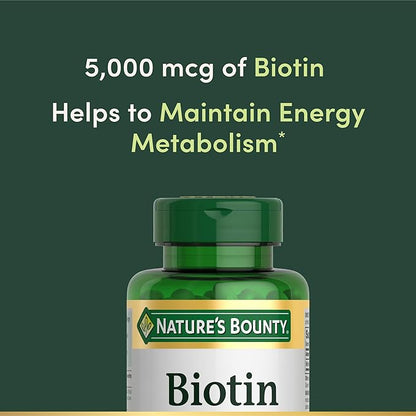 Nature's Bounty Biotin, Vitamin Supplement, Supports Metabolism for Cellular Energy and Healthy Hair, Skin, and Nails, 5000 mcg, 150 Softgels