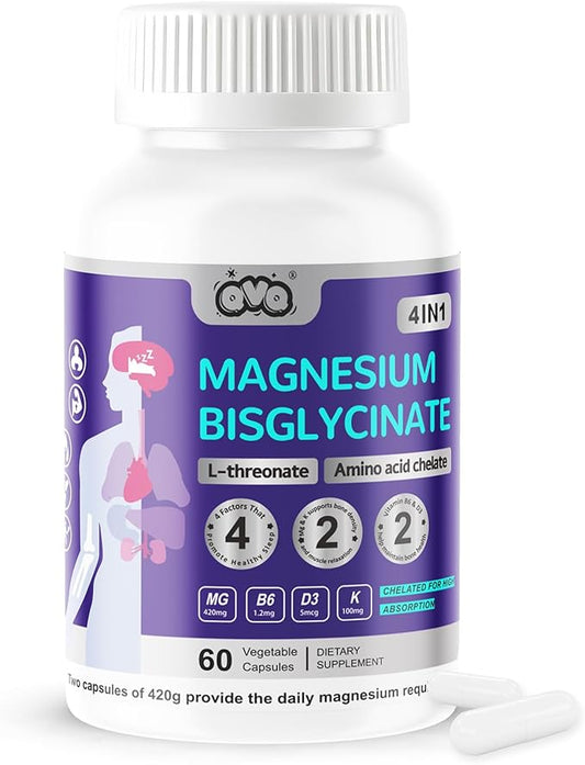 420 Mg Magnesium Bisglycinate L-Threonate Amino Acid Chelated Supplement with Vitamin and Potassium High Absorption Formula for Muscle Relaxation Bone & Joint Support Magnesium Complex Capsules