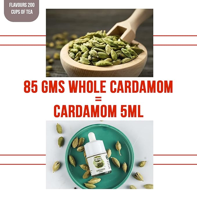 Spice Drop Cardamom Natural Extract ( Elaichi Drops ) for Food, Beverages and Dessert, No Additives, 5 ml ( Pack of 3 x 180 Drops)