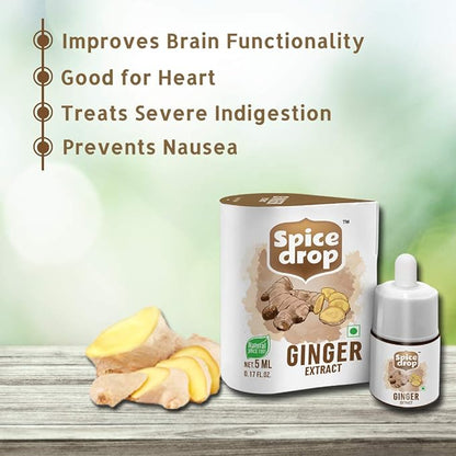Spice Drop Pure Ginger Extract - Salad Dressing, Cooking, Baking, Tea, Coffee - Natural Immunity Booster - Rich Aroma - Dry Ginger Extract - No Added Color or Preservative - Non GMO - Vegan - 0.17 Oz
