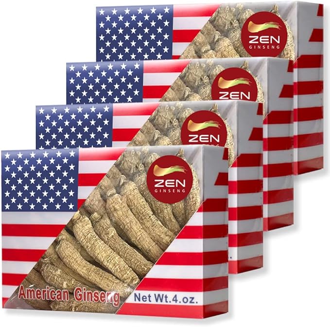 4 Boxes of Hand Selected American Ginseng Root-Small Tail (4oz/Box) 西洋参/花旗参 Panax Ginseng. Boosts Body Immunity, Energy & Stamina for Man & Women (16 Oz. (Pack of 4))