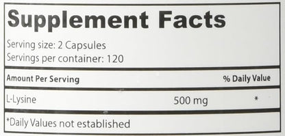 Superior Labs L-Lysine 500 mg Capsules, Pure Non-GMO, Third-Party Tested, No Fillers, Gluten Free, Supports Immune System, Promotes Calcium Absorption, 120 Caps