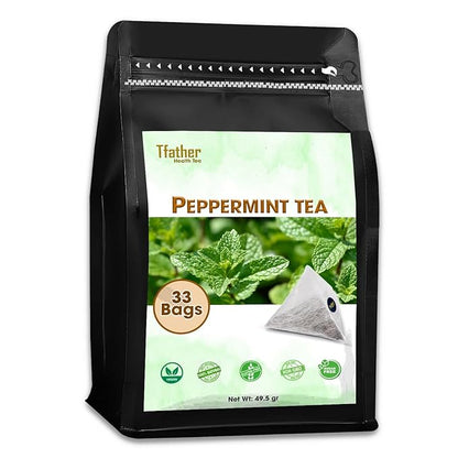 Peppermint (Mint) Tea Bags Pyramid with String - Strong Taste of Menthol - Throat Soothing for Cough & Mucus Relief, Freshen Breath, Digestive Support - Premium Peppermint Leaves (Mentha Piperita)
