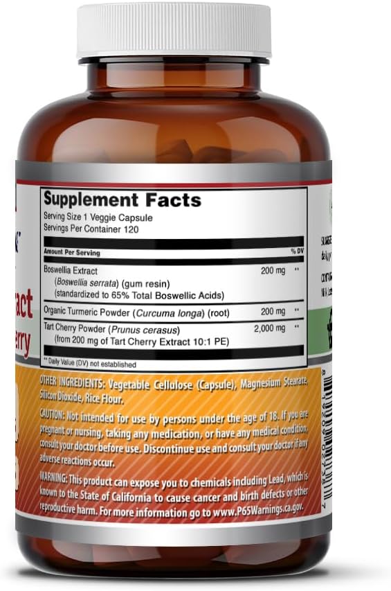 Amazing Formulas Boswellia Extract Turmeric and Tart Cherry 2400mg Veggie Capsules | Non-GMO | Gluten Free | Made in USA | Ideal for Vegetarians (120)