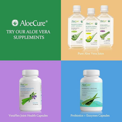 AloeCure USDA Organic Aloe Vera Juice Grape Flavor, Made Within 12 Hours of Harvest - Pure Aloe Vera Digestive & Immune Health Supplement, Helps Maintain Balanced Stomach Acidity, 16.7oz Bottle