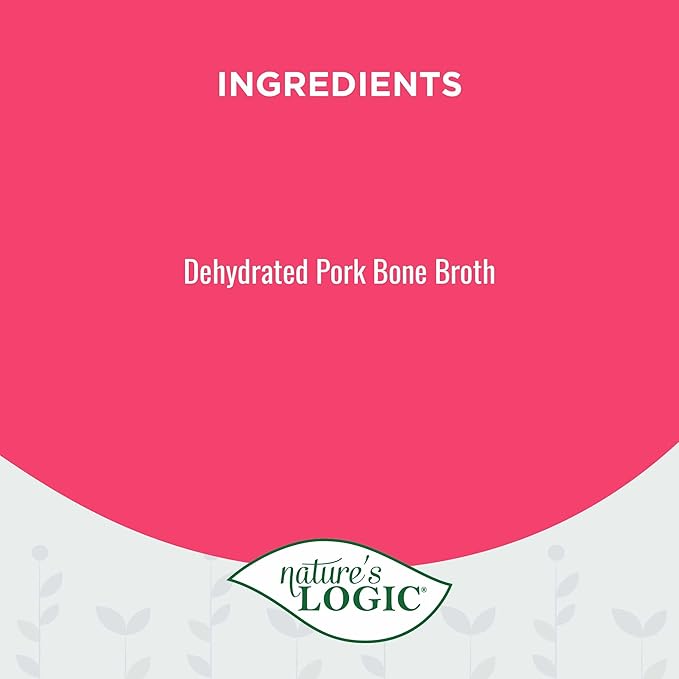 Nature's Logic Dehydrated Bone Broth Powder - 100% Natural Dog & Cat Topper - Rich in Glucosamine & Chondroitin - Boosts Immune System - Gluten-Free, No Synthetic Ingredients – Pork, 6oz