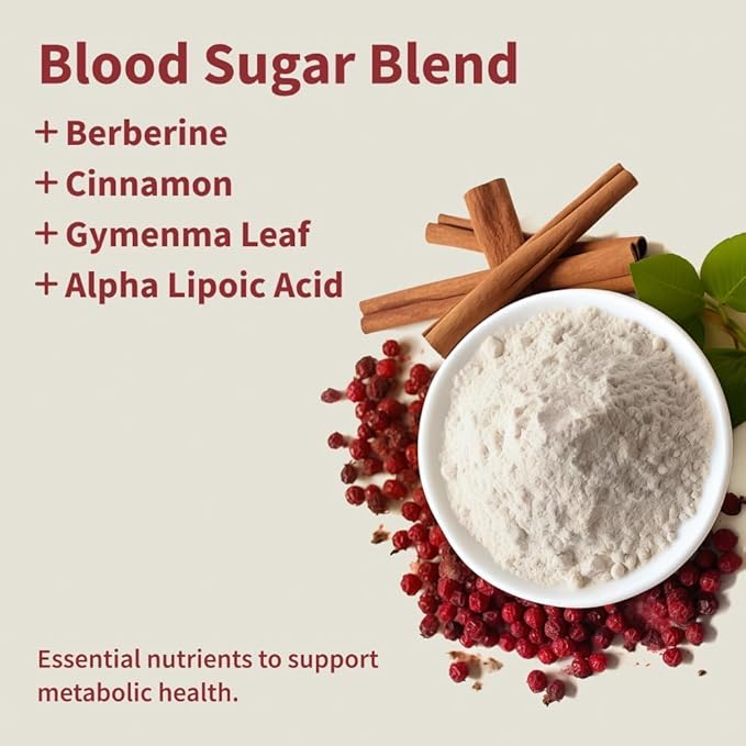 Snap Supplements Blood Sugar Blend with Berberine, CoQ10, Cinnamon, Alpha Lipoic Acid and Gymnema to Support Healthy Blood Sugar, Metabolic Health and Energy, Sugar Free, 60 Capsules