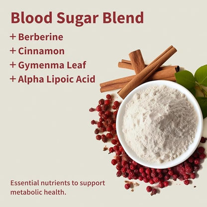 Snap Supplements Blood Sugar Blend with Berberine, CoQ10, Cinnamon, Alpha Lipoic Acid and Gymnema to Support Healthy Blood Sugar, Metabolic Health and Energy, Sugar Free, 60 Capsules